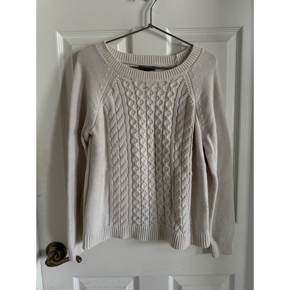 Gap Womens Cream Cable Knit Scoop Neck Raglan Long Sleeve Pullover Sweater M
